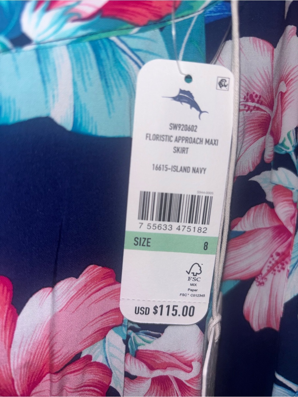 Tommy Bahama Tropical Floral Maxi Skirt – Navy Blue Pink Hibiscus – Women’s - Picture 5 of 7